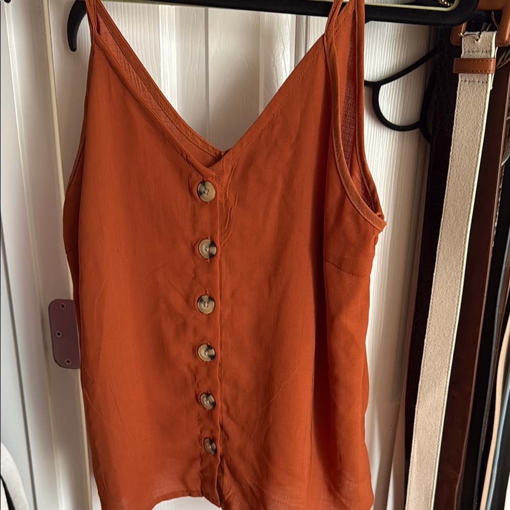 Paper Crane Rust Orange Button-Front Cami Top